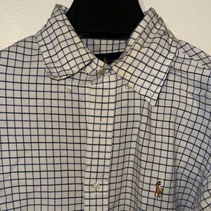 Ralph Lauren Men's White and Blue Grid Shirt